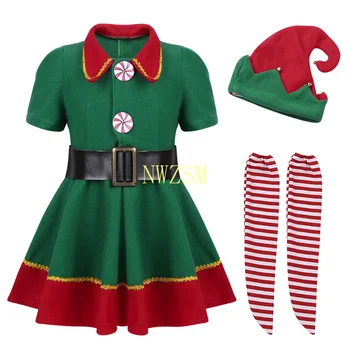  2022 zeleni Škrat Dekleta božični Kostum Festival Santa Klavzula za Dekleta, Novo Leto chilren oblačila pustna Božič Stranka Obleko