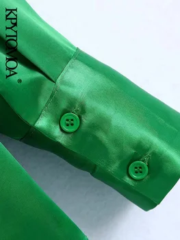 KPYTOMOA Ženske Modni Mehki Asimetrične Zelena Vintage Bluze z Dolgimi Rokavi, Gumb-up Ženske Majice Blusas Elegantna Vrhovi