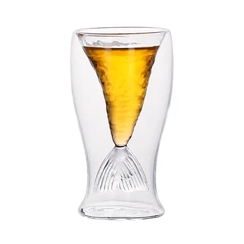  Smešno Kristalno Dvojni Steni Steklenih Pokal Shotglasses Vodka Cocktail Morska Deklica Vrč Ribji Rep 2 Plast Steklenih Izdelkov Drinkware Mešalniku