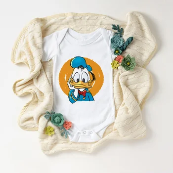  Mickey Mouse Disney Donald Romper Baby Kratkimi Rokavi Jumpsuit Bele O-vratu Mehka Otroci Oblačila Novorojenčka Jumpsuit za Malčke Bodysuit