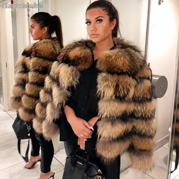  Zimske Ženske, Lisica Krzno Suknjič Pravi Krzno Plašč Naravnih Rakun Fur Coats Usnjena Jakna Ženske Jakne Novega Proizvoda Do Leta 2020