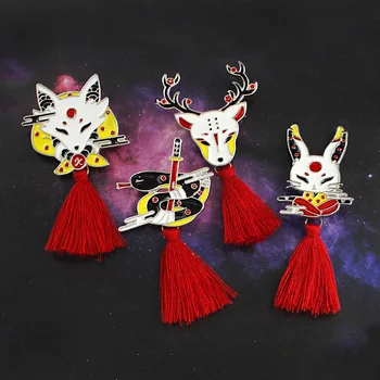  Kitajski Slog Rdeče Tassel Retro Živali Japonski Ninja Zajec Fire Fox Kača Kendo Sika Jelena Broška Ozadju Majica River Značko