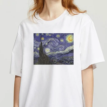  Van Gogh Oljno sliko Ženske majice Grafika, Tiskanje Kratek Rokav korejski Moda Vrh Majica Ženska Oblačila Oversize Tee T-Shirt