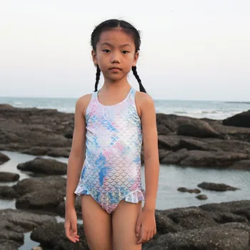  2021 Nov Modni Vroče Srebro otroške Kopalke enodelne Dekleta Rib Obsega Utripa Tiskanja Kopalke morska deklica Kopalke