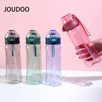  JOUDOO Pregleden Prostem Steklenico Vode Prenosni Plastično Skodelico Vode s Slamo Neprepustnih Padec Odporne