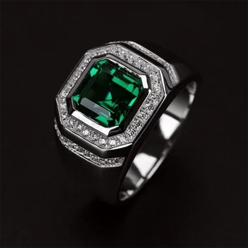  Evropska in Ameriška Klasika Safir Moški Prstan Luksuzni Mikro-nastavite Kvadratnih Diamond Smaragdno Zelena Moški Posla Poroko