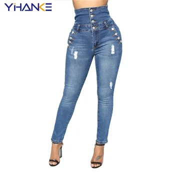  Ženske Hlače Priložnostno Visoko Elastični Pas Skinny Jeans Dolge Svinčnik Hlače Plus Velikost Ženske Jeans Pantaloni Donna