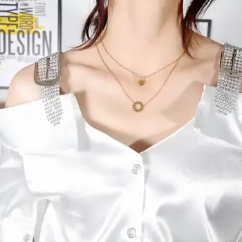  Srčkan sonce Smeška večplastna iz nerjavečega jekla ogrlice za ženske kpop bff rose zlato obesek bijoux collares mujer moda 2020 na debelo