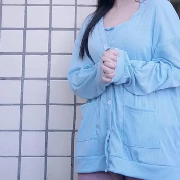  Trenirke Trdna Vrhnja oblačila Preppy Svoboden Lady Vse-tekmo Novo Pomlad korejski Moda Priložnostne Mehko Svetlo Modra Harajuku Kawaii Oblačila