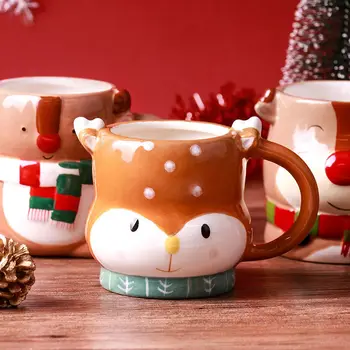  Božič Keramične Skodelice Kave Vrč Elk Pokal Srčkan Živali Risanka Ins Skodelico Kave Kawaii Vrč Počitnice Božično Darilo Dekor