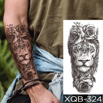  Nepremočljiva Začasni Tattoo Nalepke Lobanje Lev Krono Tetovaže Tiger Volk Križ Živali Body Art Roko Ponaredek Rokav Tattoo Ženske