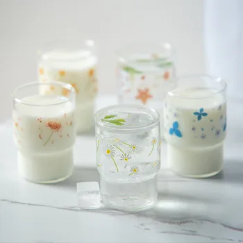  260ml ins srčkan slog cvet natisnjeni stackable mleko, sok, voda pitna Stekla Mešalni Pokal
