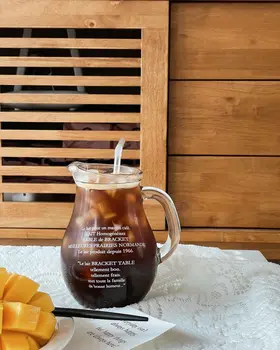 Korejski Retro Slogu francoskega Stekla Pot Družino Cafe Pismo Pokal Preprost visoke zmogljivosti Stekla Hip Bučko Ročaj Mleka, Skodelico Kave