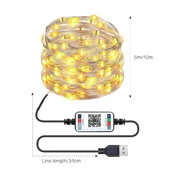  USB LED Niz Luči Soba Garland Bluetooth App kontrolna Lučka Nepremočljiva Prostem Pravljice Luči, Glasba Za Božično Drevo Decoration