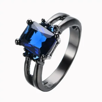  Moda Crystal Ring Žensk Črn Pozlačen Poročni prstan Velikost 6-10