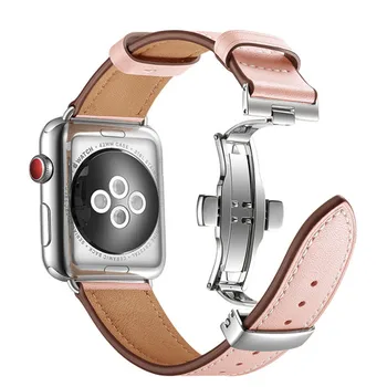  Pravega Usnja zanke pasu za Apple Watch 38-44 iWatch Serije 6 SE 5 4 3 2 Zapestnica Metulj Zaponka Pasu Pasu Myl-21bd