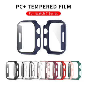  PC + Kaljeno Steklo Ohišje Za Apple Iwatch 7 Series 41mm 45mm Screen Protector Zaščitni Pokrov Za Iwatch7 sem Gledal Series7 Funda
