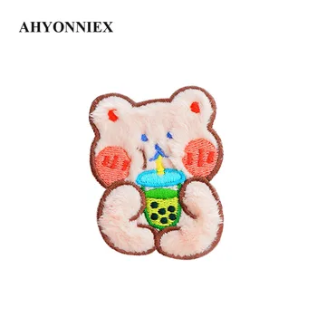  AHYONNIEX 1 Kos Mali Medved, Zajec, Čaj, Pijača Obliži Vezenje na Oblačila, Torbe DIY Aplicirano Vezenje Parches Železa Na Obliž