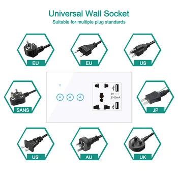  EweLink EU UK NAS AU Wifi Smart Touch Stikalo z Univerzalno USB Vtičnico in APP Remote Contorl Inteligentni 220V Stikala za Luč