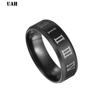  UAH Moda Rimskimi številkami black ring moški prstan kul iz nerjavečega jekla cocktail poročni nakit modni pismo moškega obroči