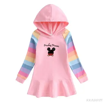 Disney Mickey Jeseni Dekleta Hoodies Obleko Risanka Ruffle Obleko Bombaž Otroci, Oblačila za Otroke, Obleke, Oblačila