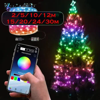  2-30 m Božično Drevo Decor Niz Led Luči Festoon Lahka Bluetooth App Nadzor Svetlobe Navidad Noel Darila, Novo Leto Dekoracijo