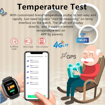  Starejši Pametni Telefon Watch Merjenje Telesne Temperature, Srčnega utripa, Krvnega Tlaka, GPS+WiFi Položaja SOS Alarm Pametno Gledati