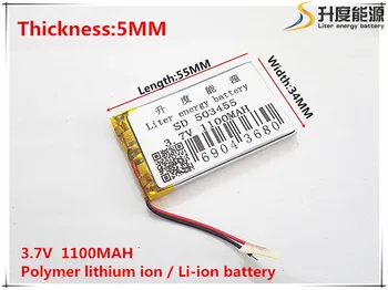  10pcs [SD] 3.7 V,1100mAH,[503455] Polimer litij-ionska / Litij-ionska baterija za IGRAČE,MOČ BANKE,GPS,mp3,mp4,mobitel,zvočnike