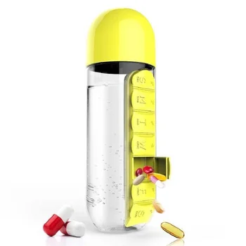 600 ml Steklenico Vode Šport Kombinacija Dnevne Pill Box Organizator Organizator Pitne LeakWater Steklenice, Plastične Pečat(395)