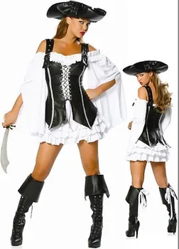  Deluxe Lopov Pirat Črna Srebrna Žamet Umetno Usnje Kostum Karibi Cosplay obleko za ženske