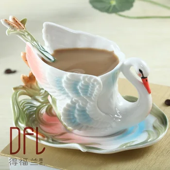  Kosti Kitajske Swan Kave Skodelice s Jed Žlico Ustvarjalno Popoldne Čajne Skodelice Kul Coffeeware
