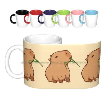 Capybara Z Listov , Jesti Vaš Zelenice! Keramične Skodelice Kave Skodelice Mleka, Čaja Vrč Capybara Capibara Živali Glodalcev Hlajenje Hlajenje