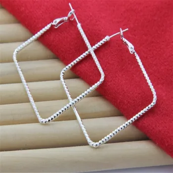  Nove korejske modne 925 sterling srebro fine Kvadratnih big hoop uhani za ženske plemenito oblikovalec stranka poročni nakit Počitnice darilo