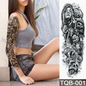  Novo 1 Kos Začasni Tattoo Nalepke mrtvih Lobanje vzorec Poln Cvet Tatoo z Roko Body Art Velika Velika Ponaredek Tattoo Nalepka