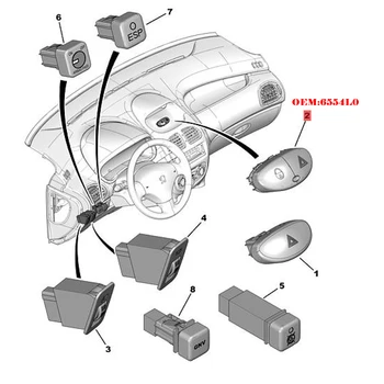  Primerna za Peugeot 206 Citroen C2 Sili stikala za luč Nevarnosti opozorilo stikalo OEM 6554L0