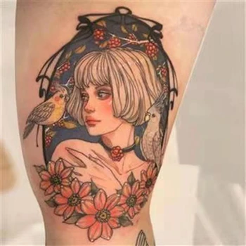  2021 Risanka Seksi Začasni Tattoo Nalepke Ženski Nepremočljiva Srčkan Gejša Cvet Roko Ponaredek Tatoo Trajno Akvarel Tatoo Umetnosti